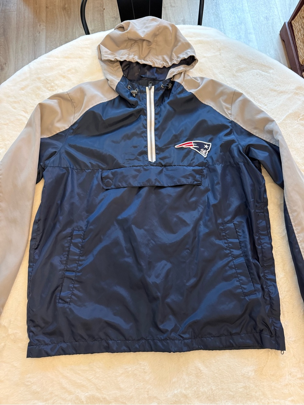 NFL Navy and Gray Hooded Pullover Windbreaker with Team Logo